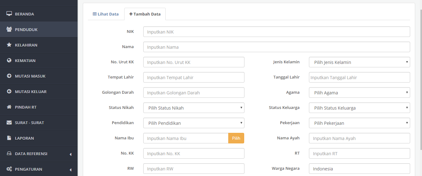 Menu Master Penduduk - Aplikasi Desa, SINDODes Menu Master Penduduk - Aplikasi Desa, SINDODes